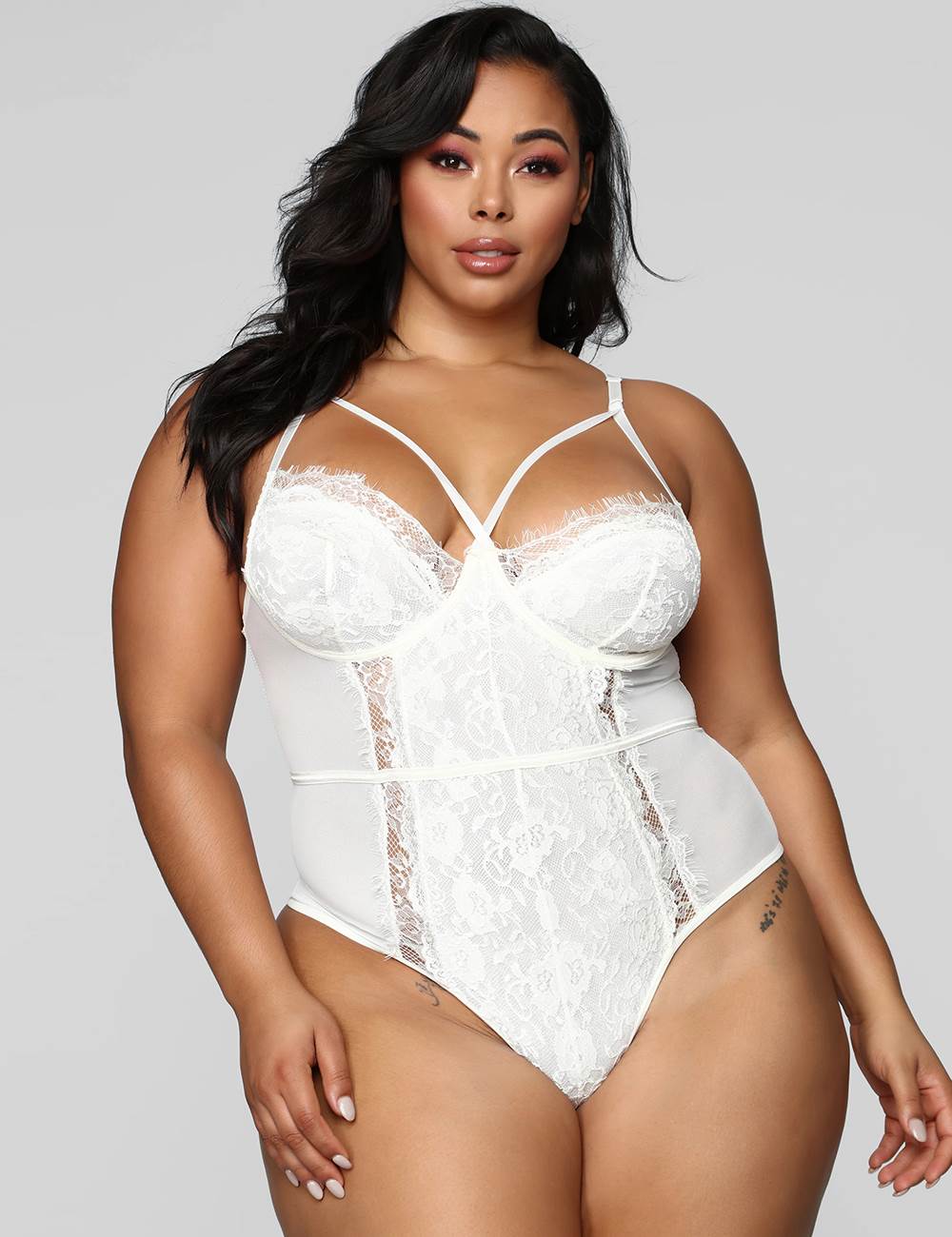 eyelash lace bodysuit white