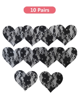 10 Pairs in One Bag Sexy Black Lace Heart Shaped Nipple Cover