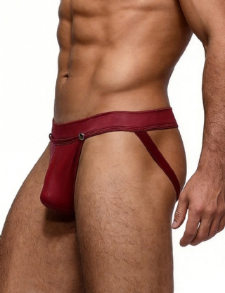 Red Sexy PU Leather Detachable Pouch Jockstrap