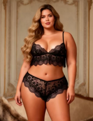 Plus Size Black Lace Temptation 2pcs Bralette Lingerie Set