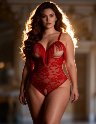 Sexy Red Lace Tassel Halter Neck Cutout Bodysuit