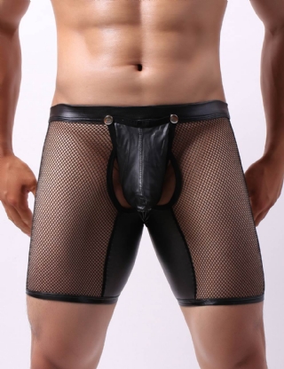 Men‘s Pants With 5 Points Mesh Low-waist perspective Exposed Hips