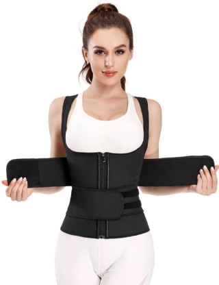 Latex Zippered Double Belt 9 Steel Bones One-piece Abdomen Vest Sling Shaper