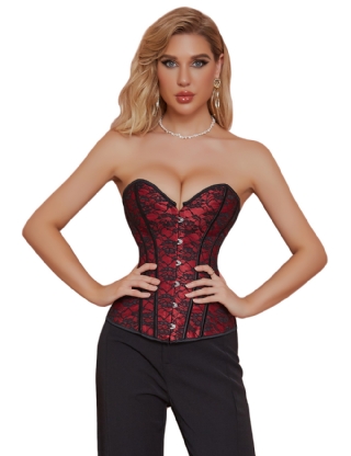 Red off Shoulder 12 Pieces Plastic Bones Corsets With Panties