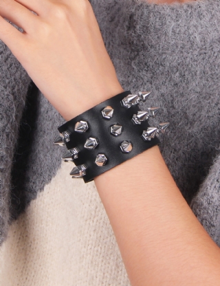 Black PU Punk Gothic Rivet Bracelet