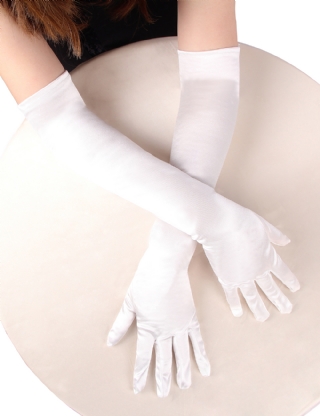 White 55cm Long Simulated Silk Long Gloves
