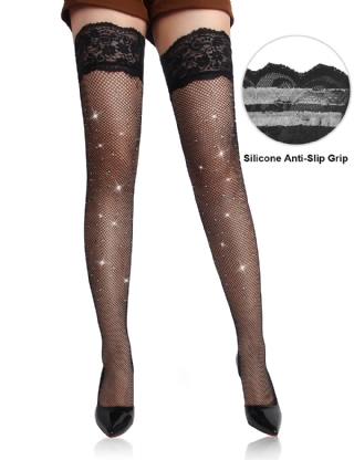 Black Silicone non-slip  Fishnet Diamonds Long Stockings