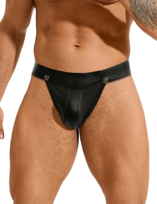 Black Sexy PU Leather Detachable Pouch Jockstrap