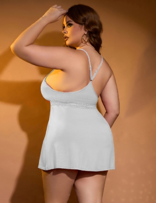 Gray Sexy Modal Lace Deep V Neck Suspender Nightdress