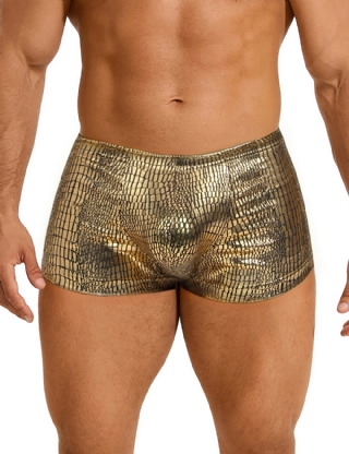 Silver Low-rise Faux Snakeskin Men Boxer