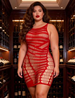 Red Hollow Out Fishnet Sexy Short Bodystocking