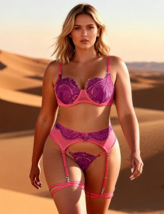 Rose Spliced Eyelash Lace Bra Set