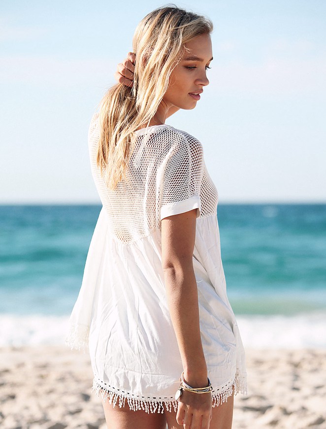 2016 Transparent white chiffon long beach dress wholesale online