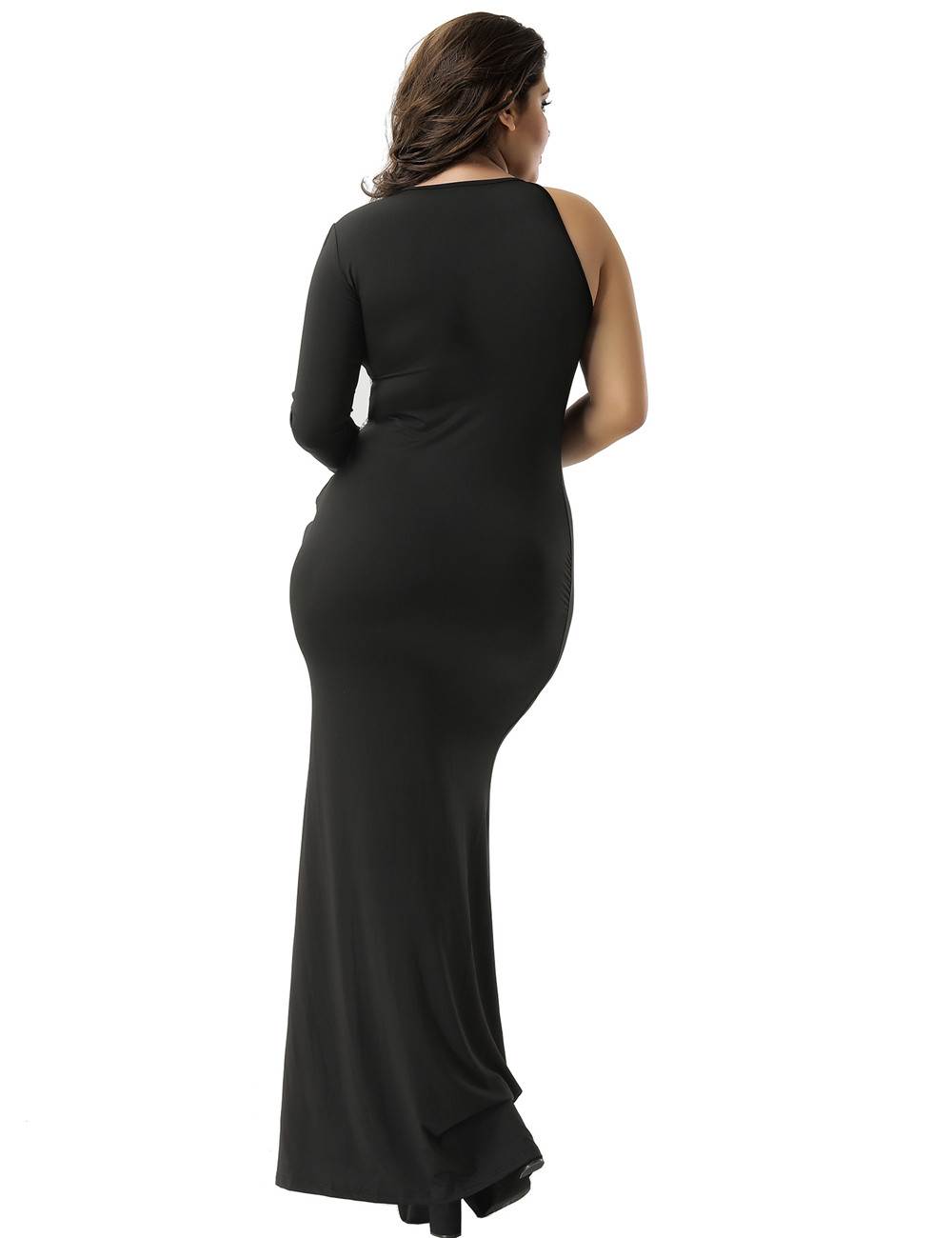Plus Size One Shoulder Slit Black Evening Dress | Ohyeah