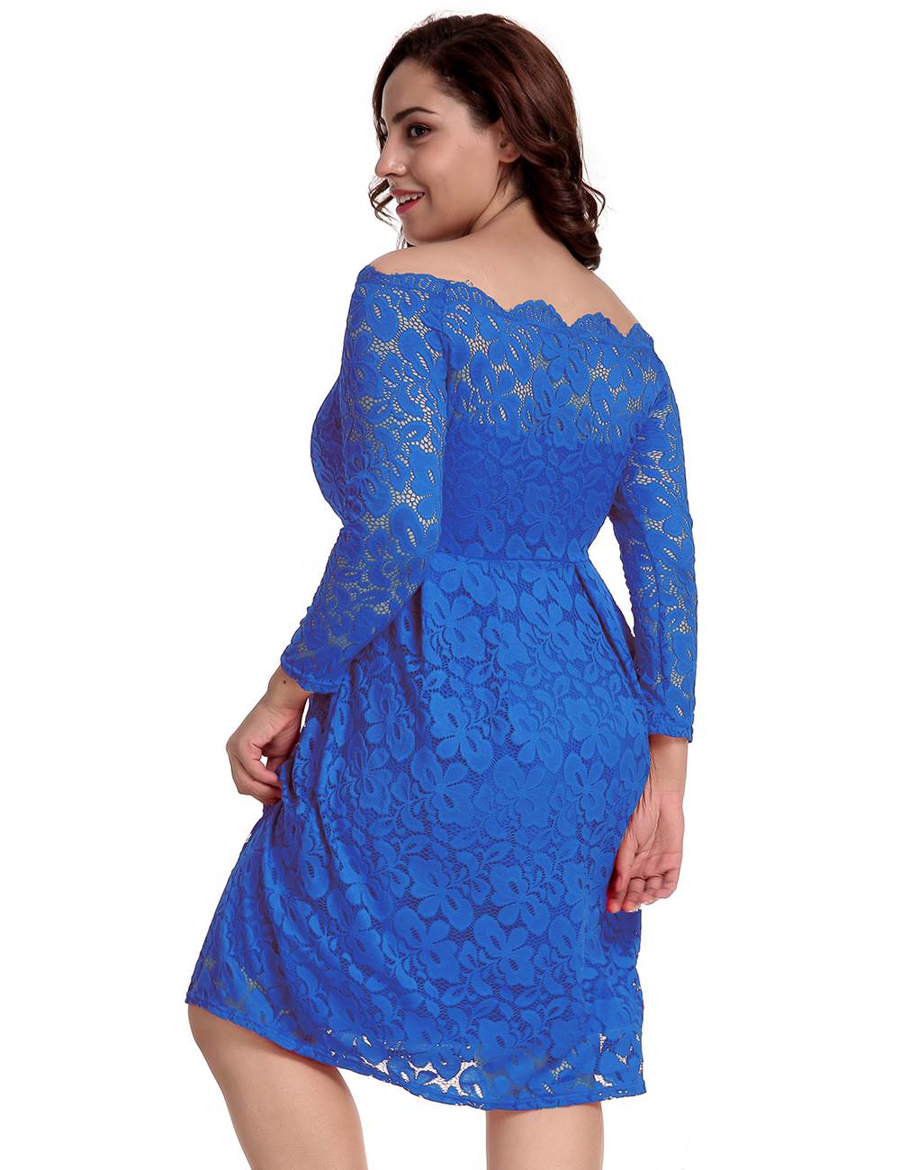 Plus Size Blue Lace Long Sleeve Fashion Dress | Ohyeahlady